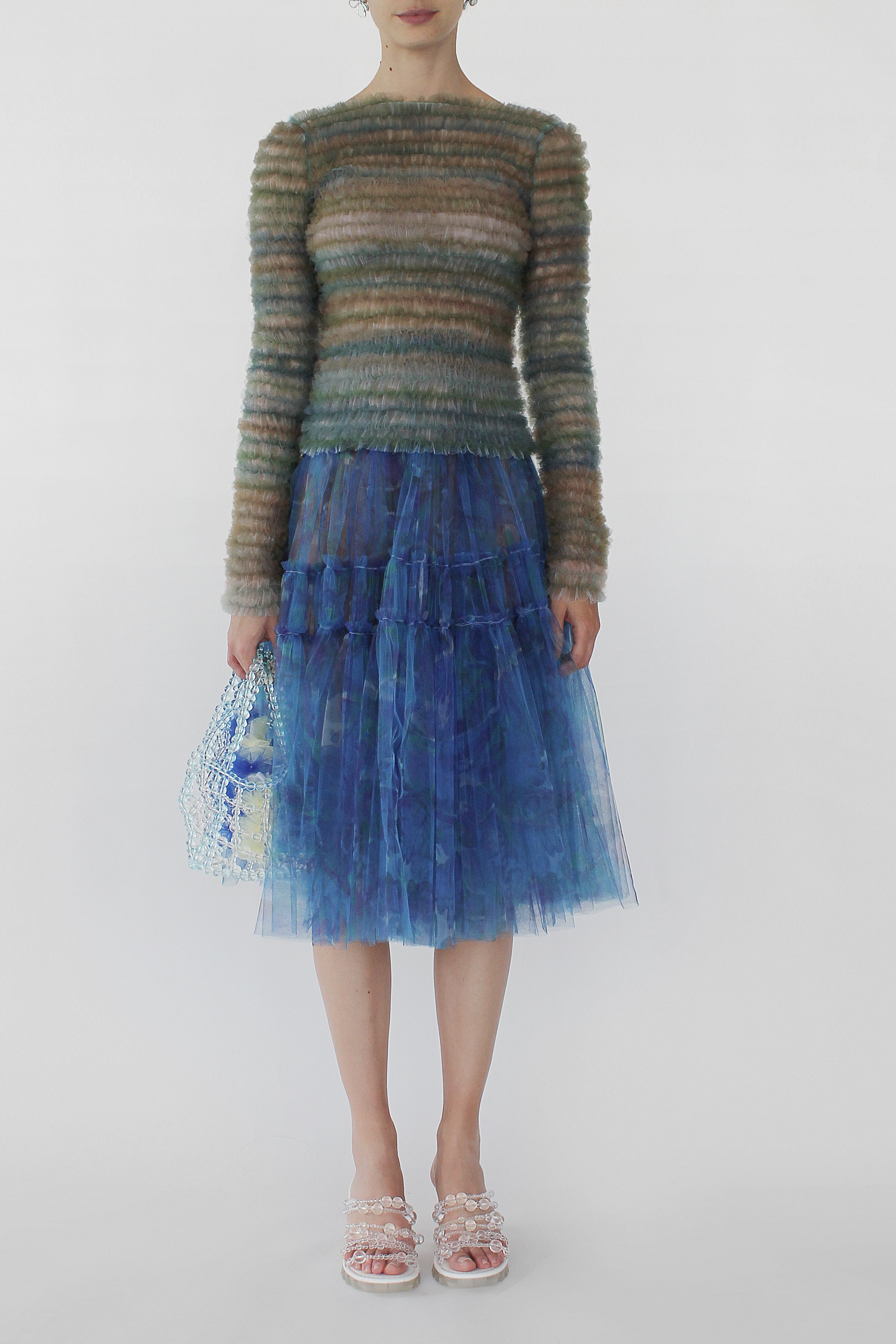 MARBLE PRINT TULLE GATHERED SKIRT