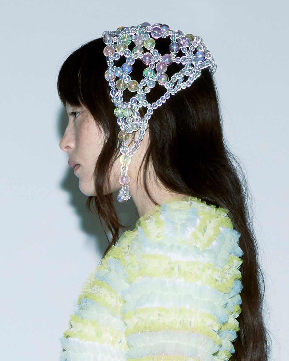 IRIDESCENT PALETTE  GLASS BEADED CHIN STRAP HEADPIECE