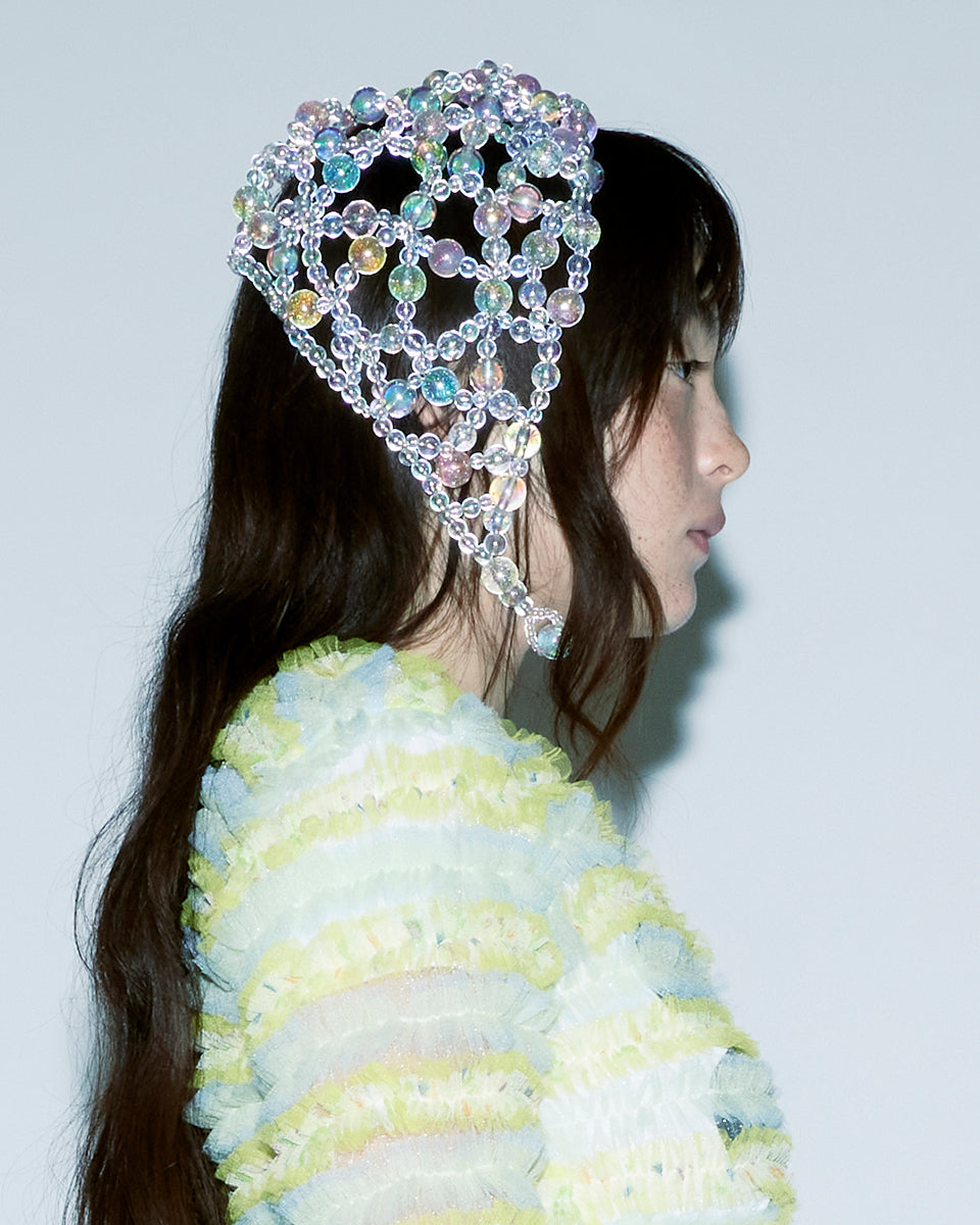 IRIDESCENT PALETTE  GLASS BEADED CHIN STRAP HEADPIECE