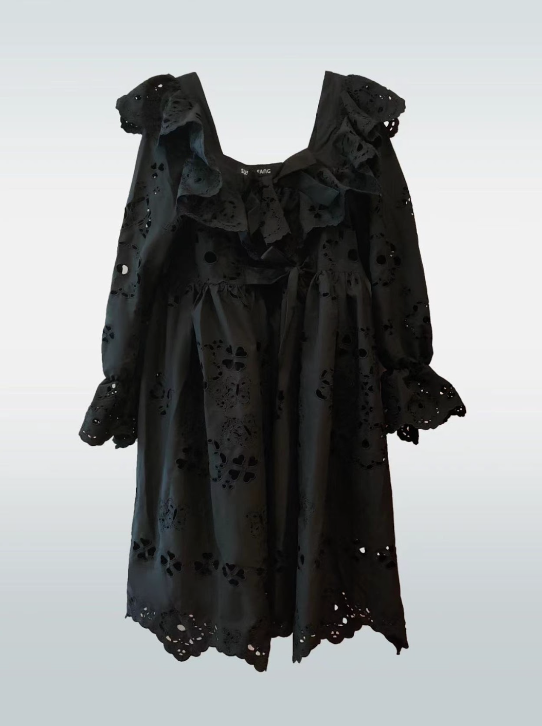 LONG SLEEVES FRILL DRESS WOMEN STYLE BLACK