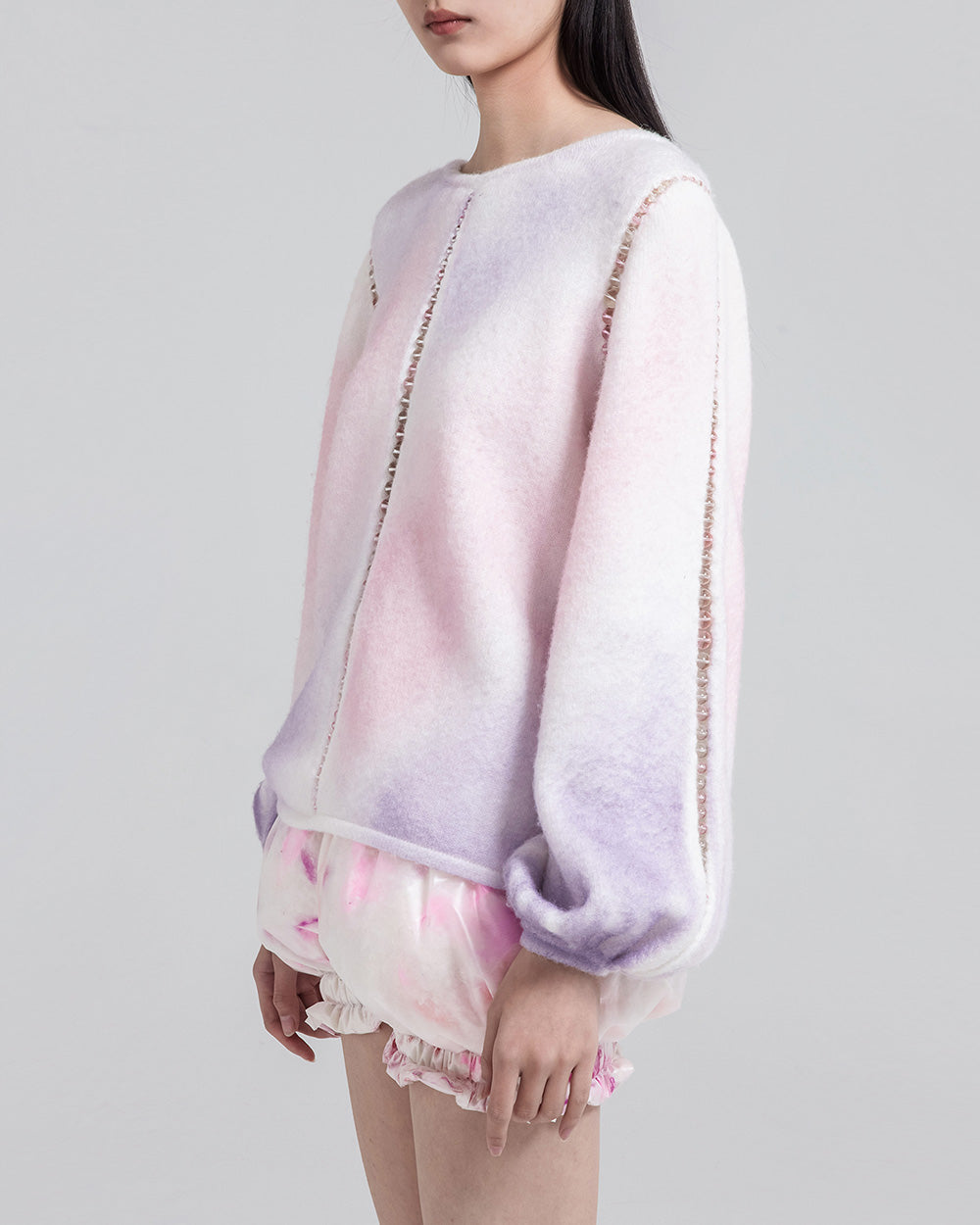 WOMEN GIRL PINK PASTEL STYLE LONG SLEEVE BUBBLE KNIT JUMPER