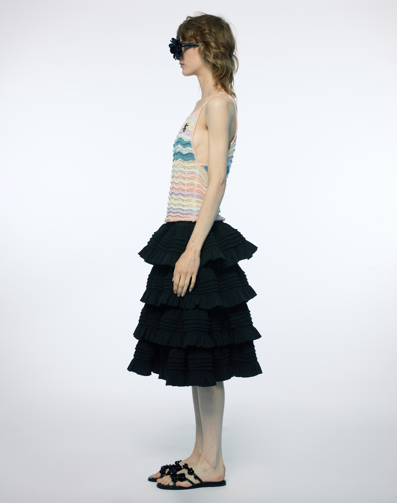 TIERED RUFFLE MIDI SKIRT