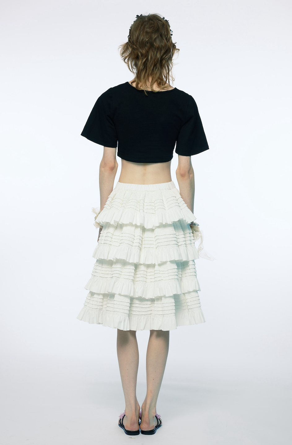 TIERED RUFFLE MIDI SKIRT