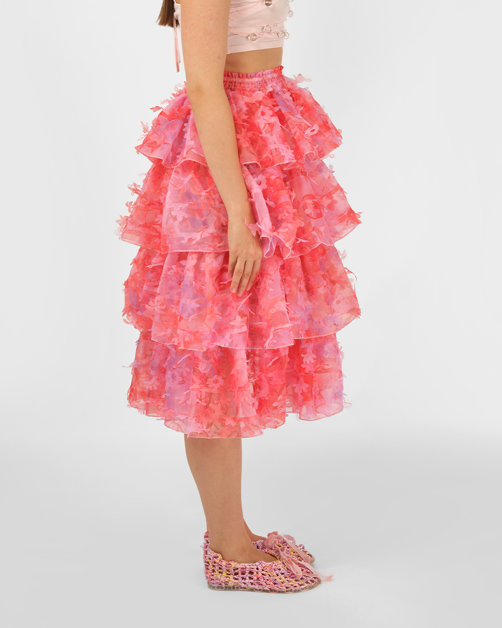 TIERED LASER-CUT RUFFLE SKIRT RIGHT