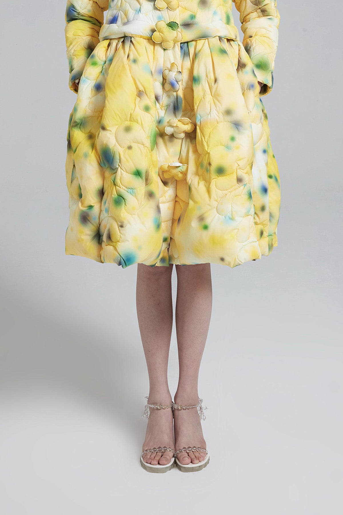 Printed Flower Button Puffer Skirt