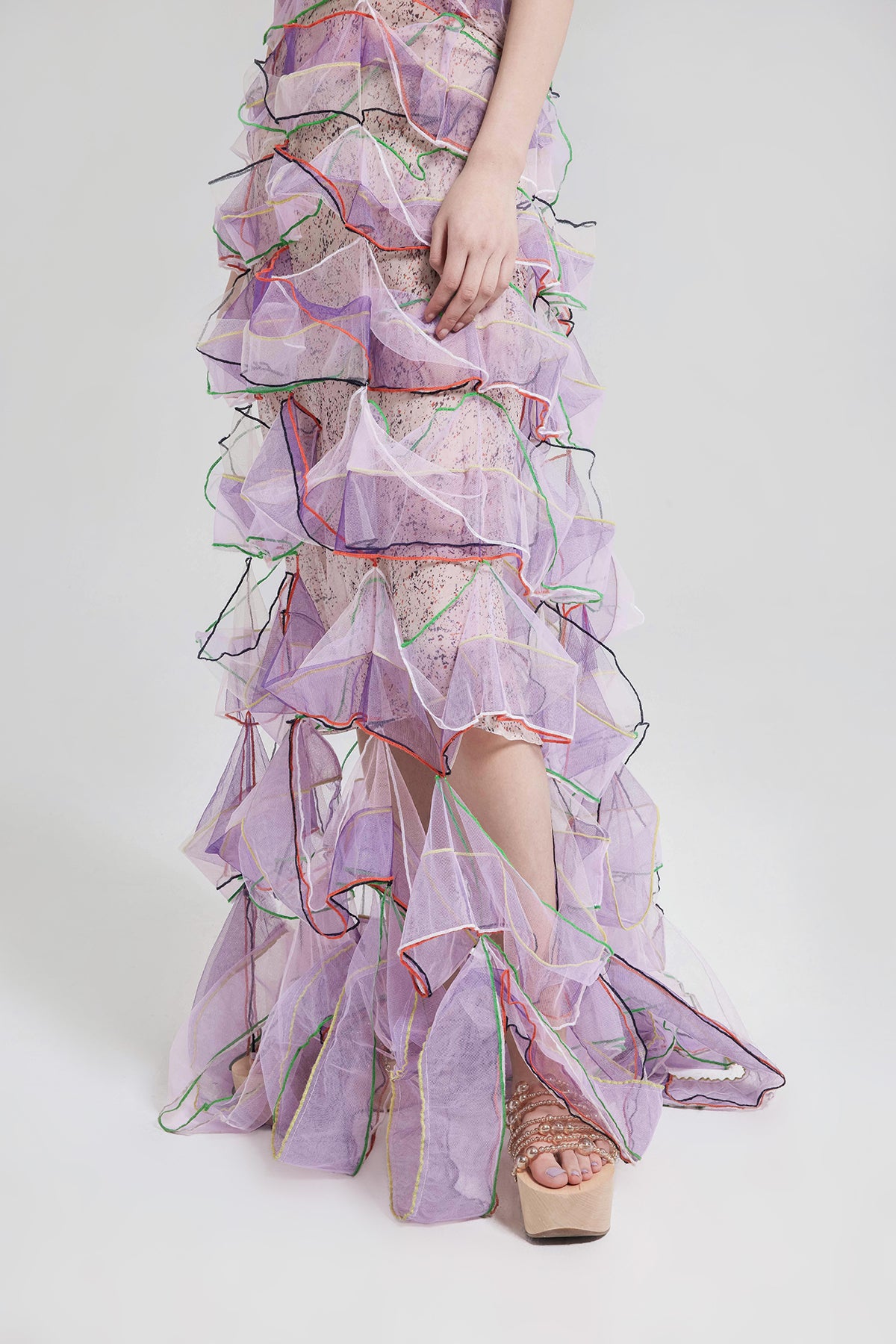 Printed Air-Ribbon Tulle Dress