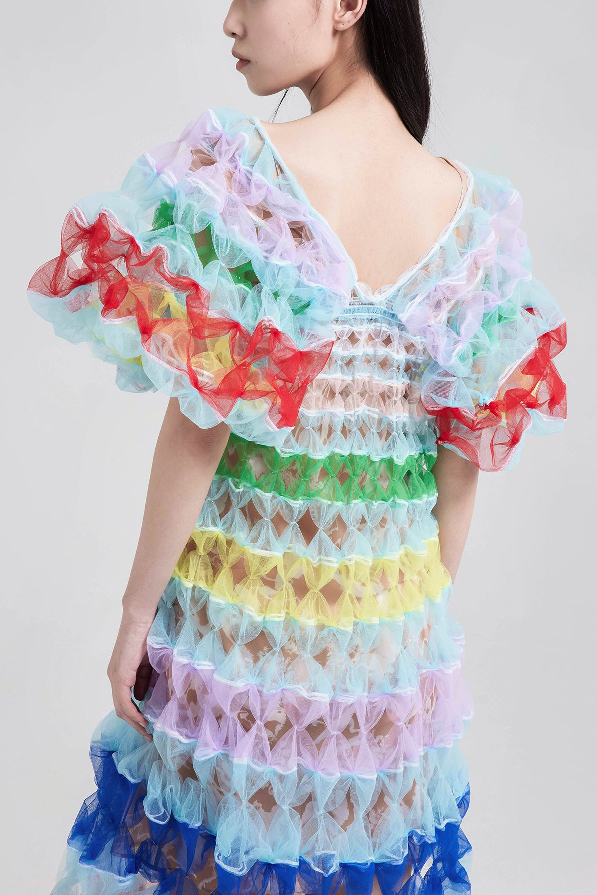 Air-Ribbon Multi-Colour Statement Sleeve Dress