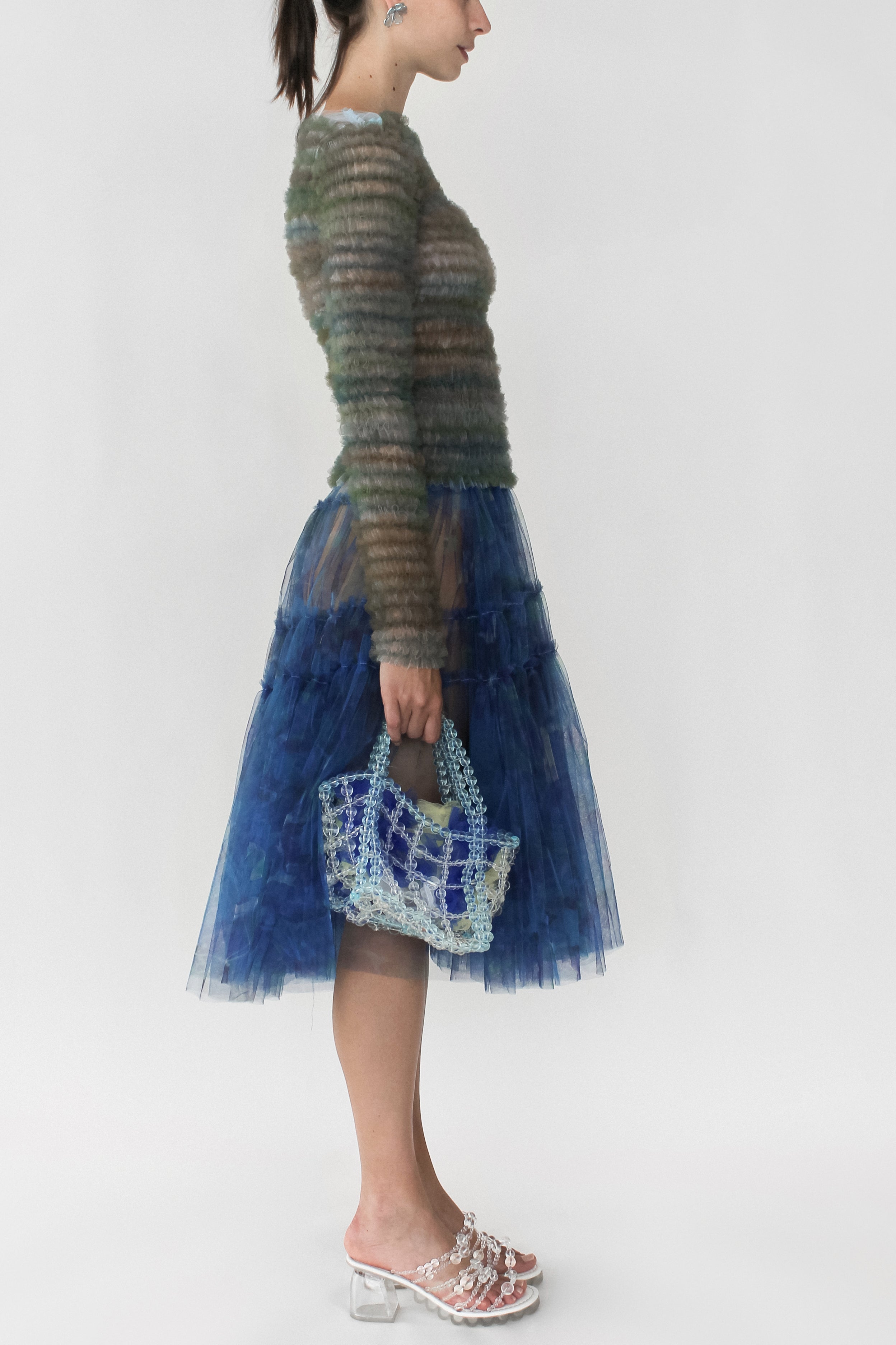 MARBLE PRINT TULLE GATHERED SKIRT