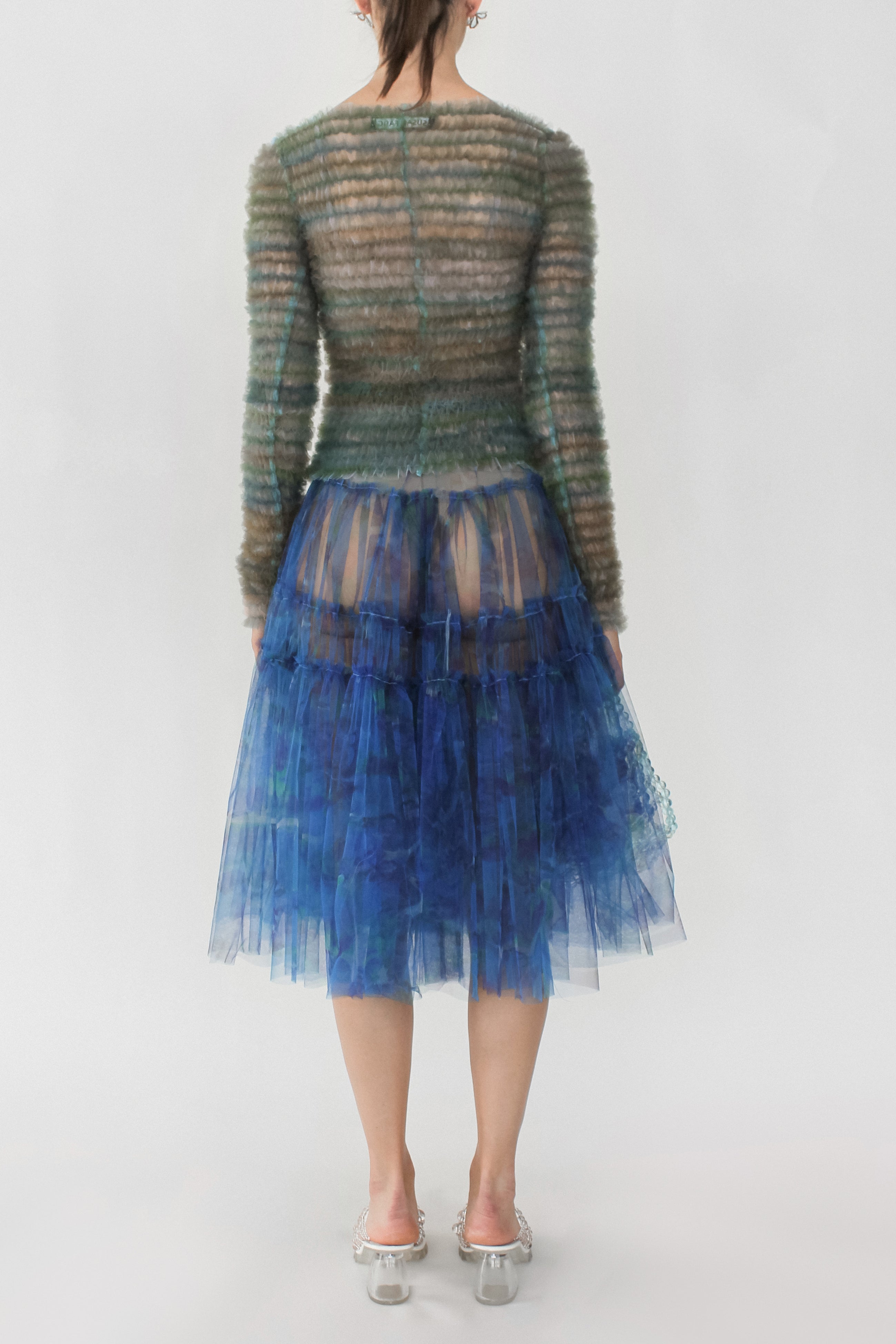 MARBLE PRINT TULLE GATHERED SKIRT