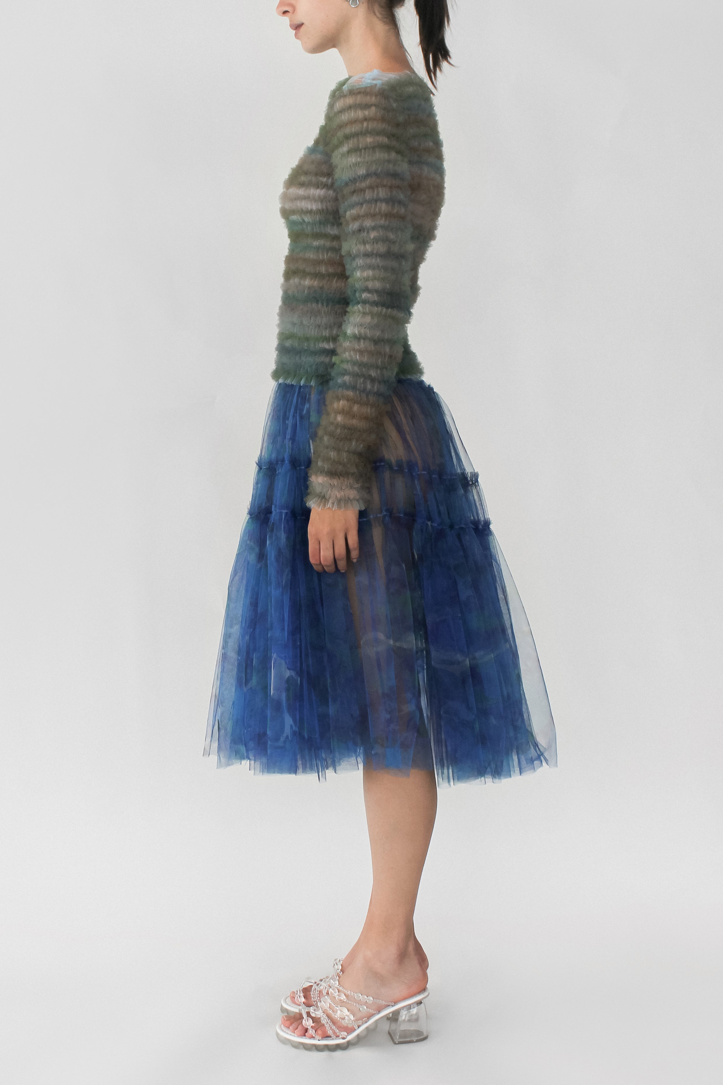 MARBLE PRINT TULLE GATHERED SKIRT