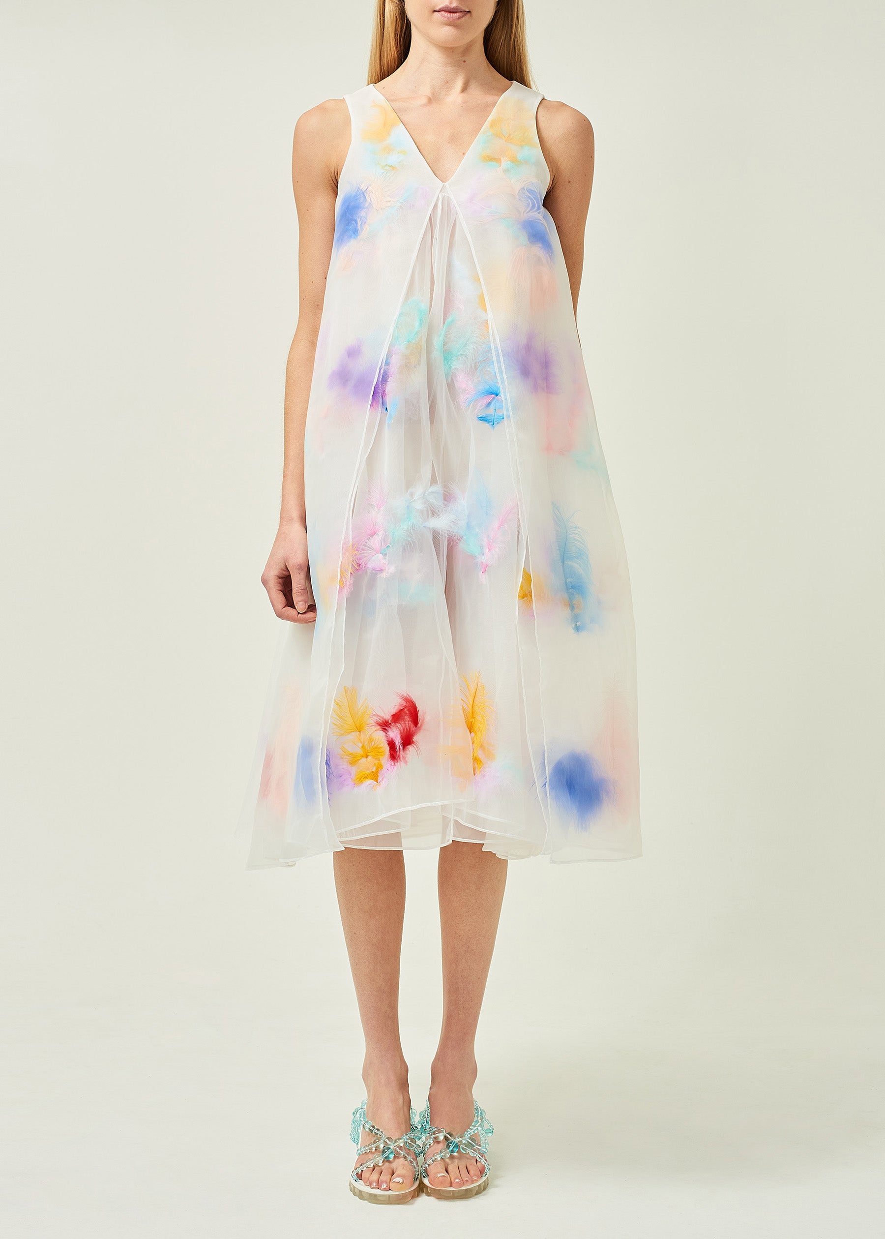 LAYERED FEATHER ORGANZA DRESS