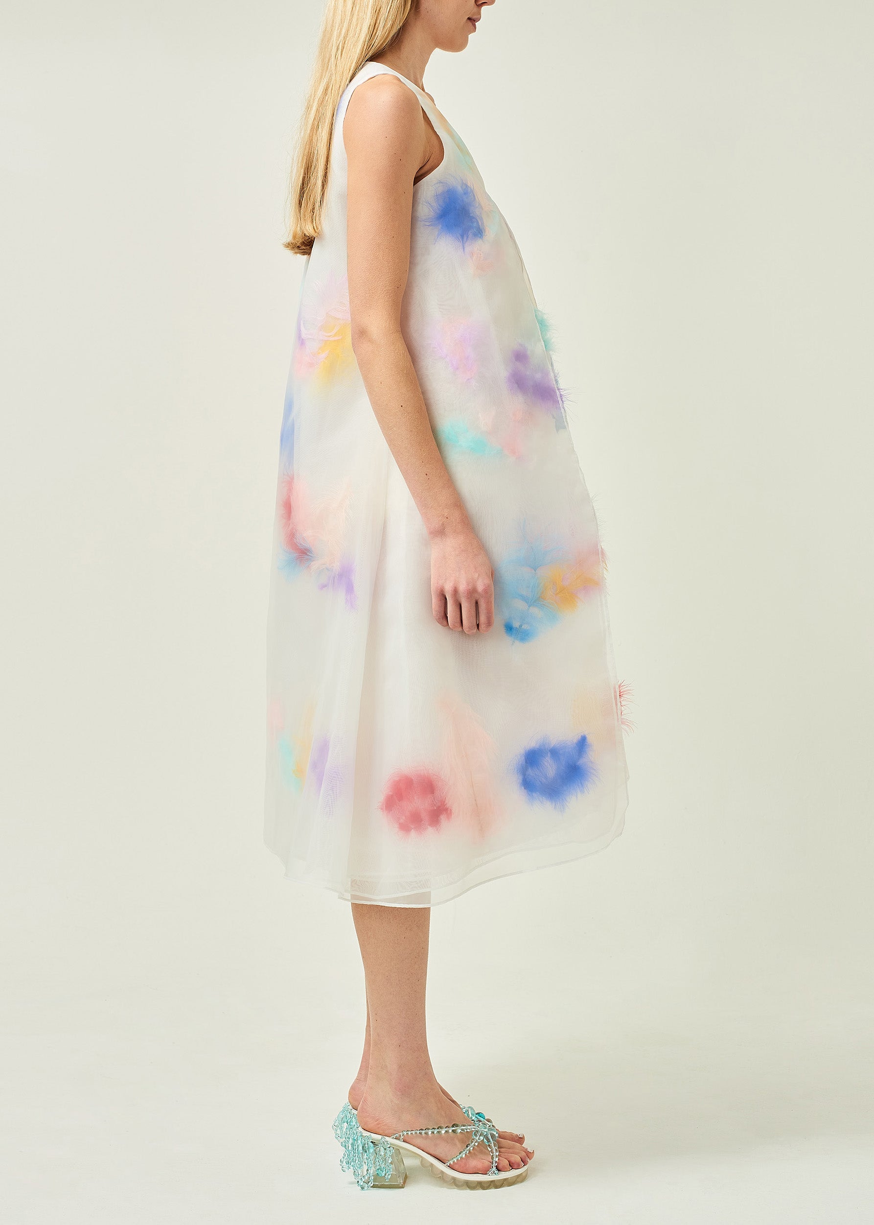 LAYERED FEATHER ORGANZA DRESS