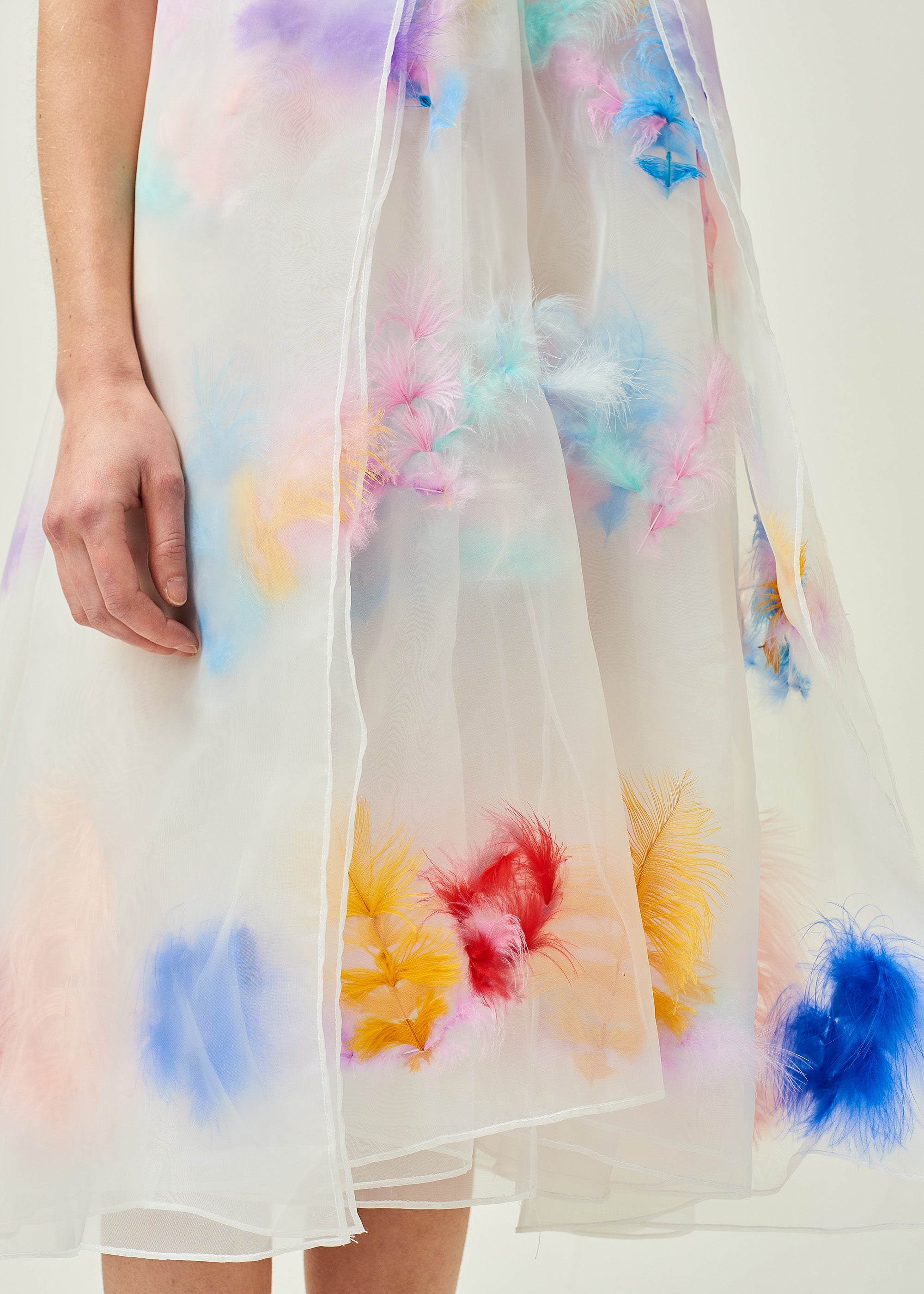 LAYERED FEATHER ORGANZA DRESS