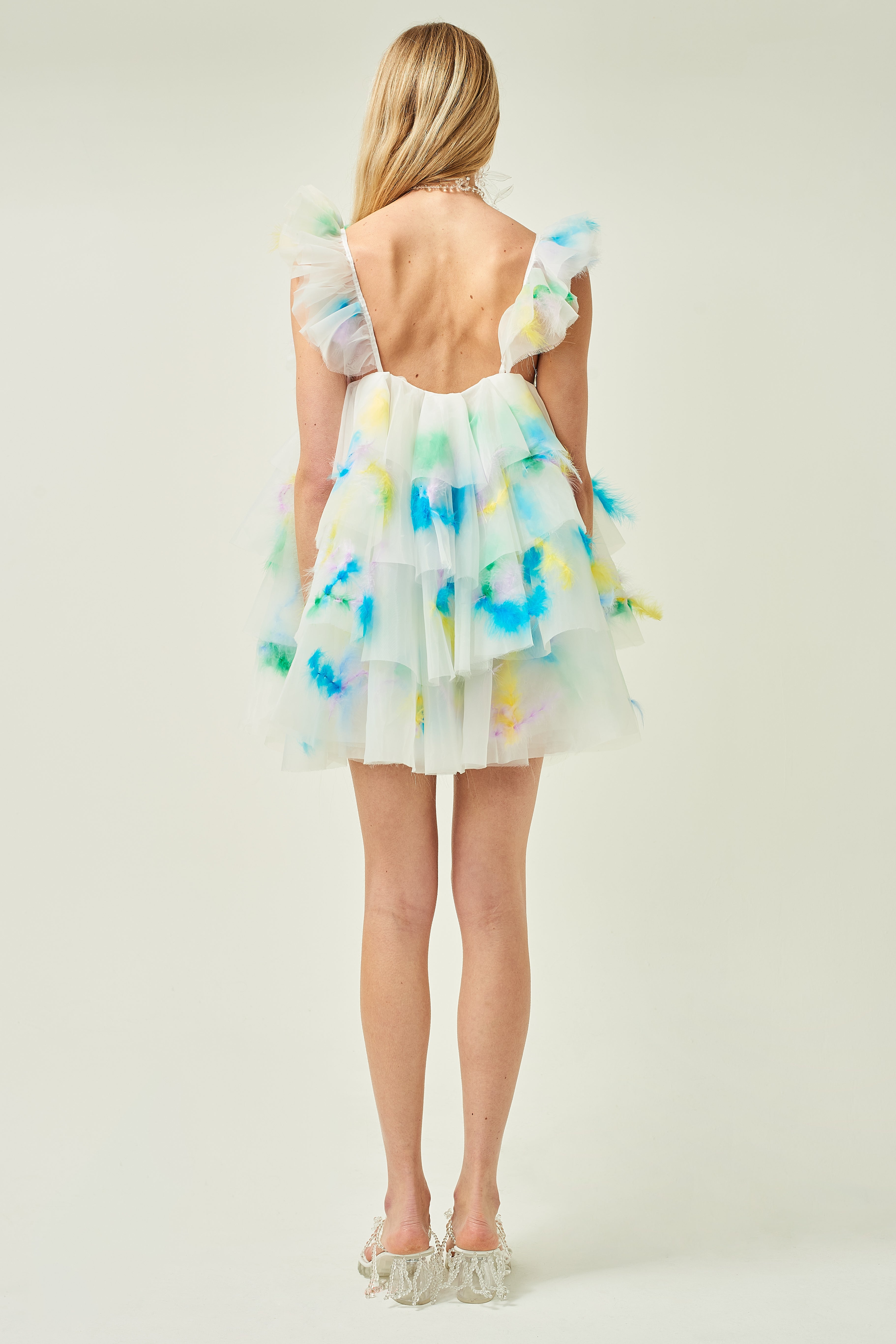 RUFFLE FEATHER ORGANZA DRESS