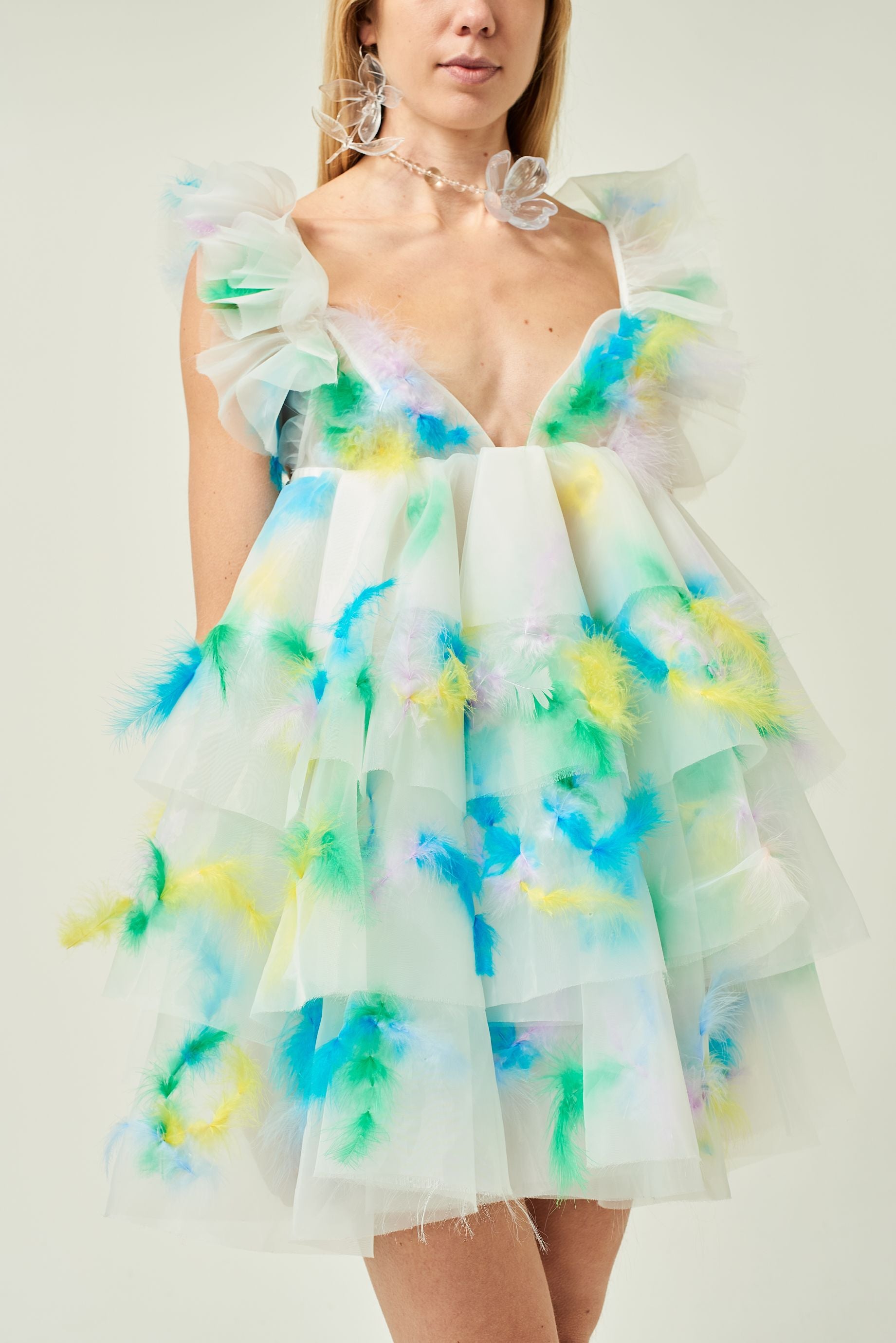 RUFFLE FEATHER ORGANZA DRESS