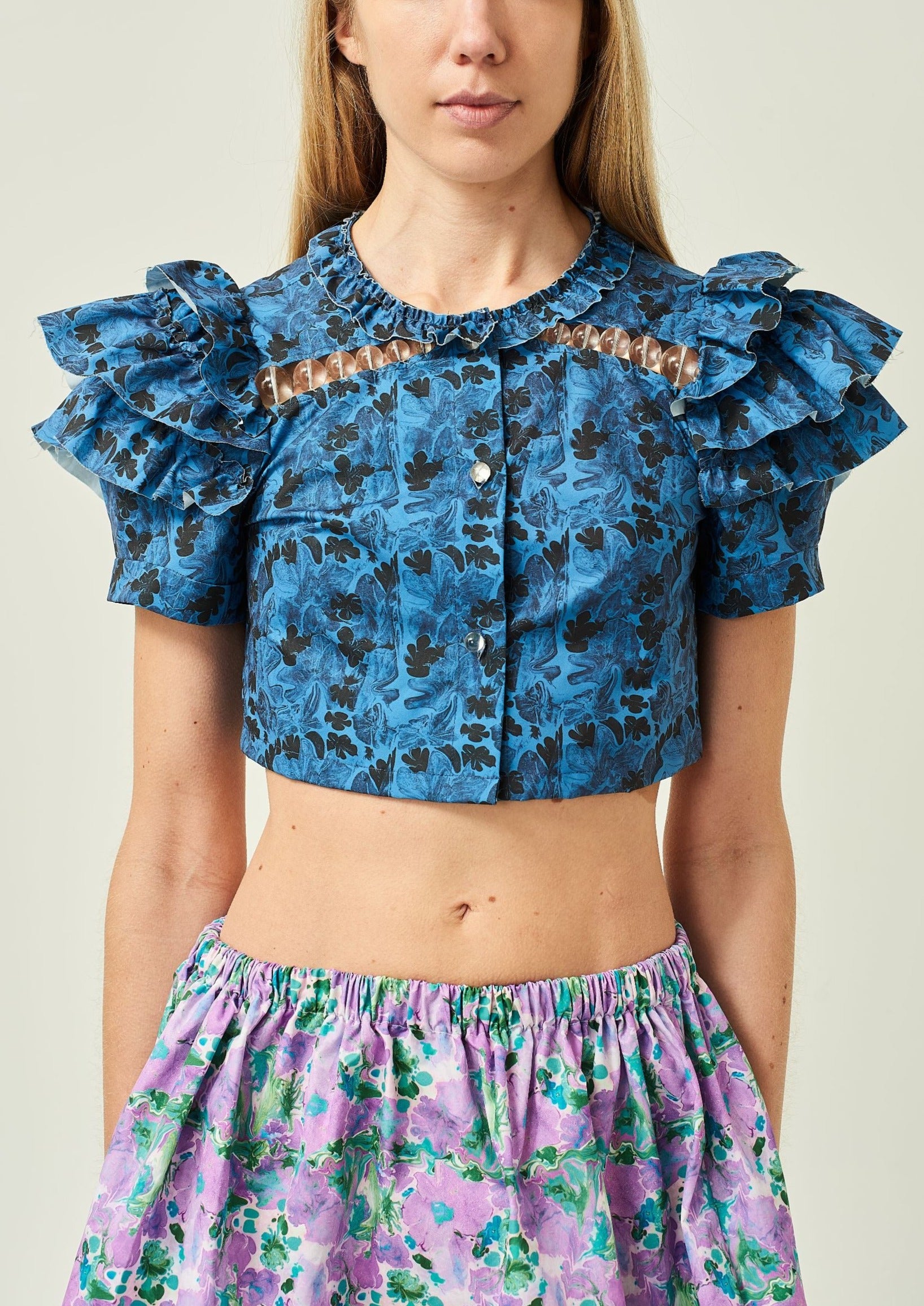 FLORAL PRINTED RUFFLE TOP