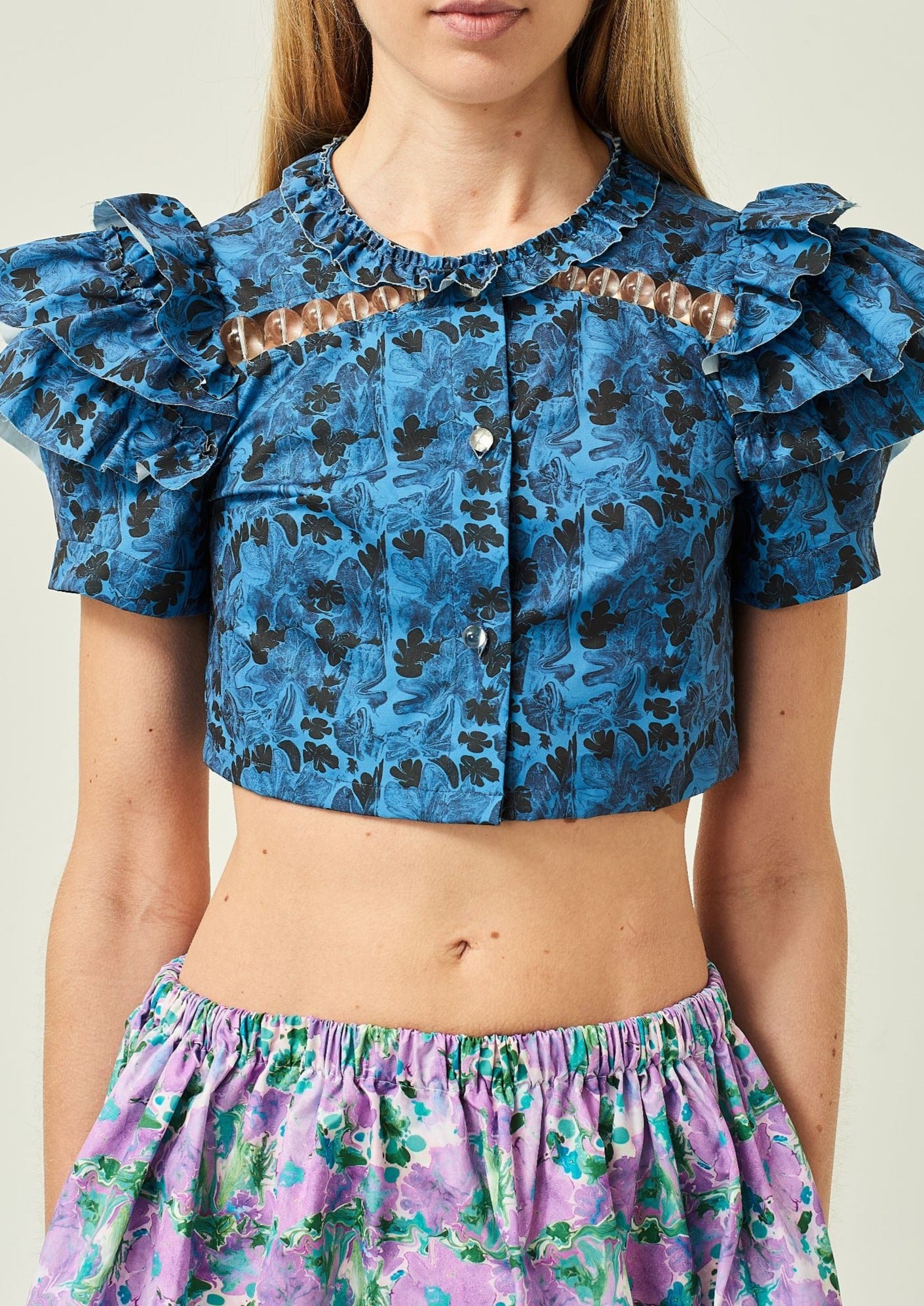 FLORAL PRINTED RUFFLE TOP