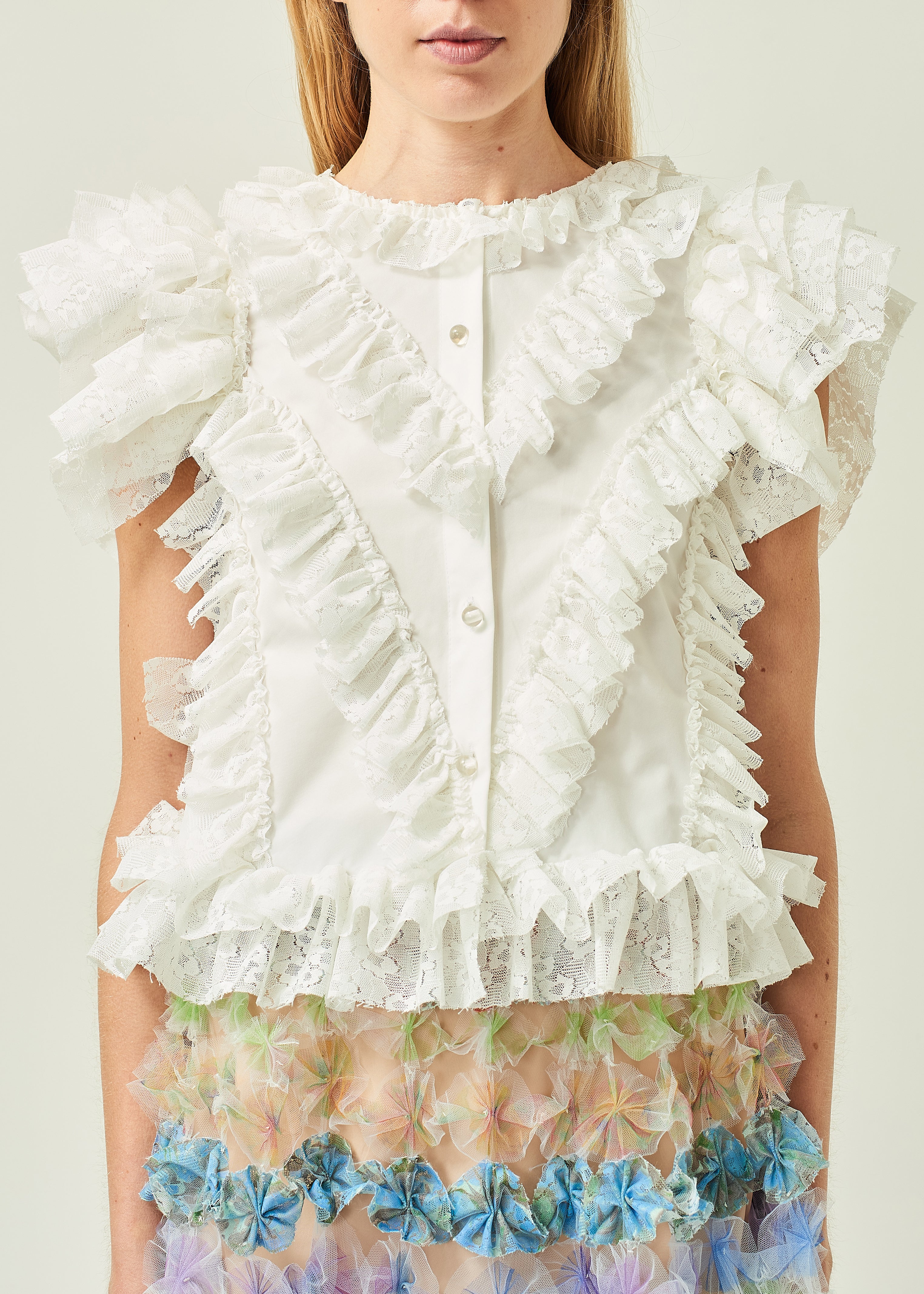 RUFFLE TULLE BLOUSE