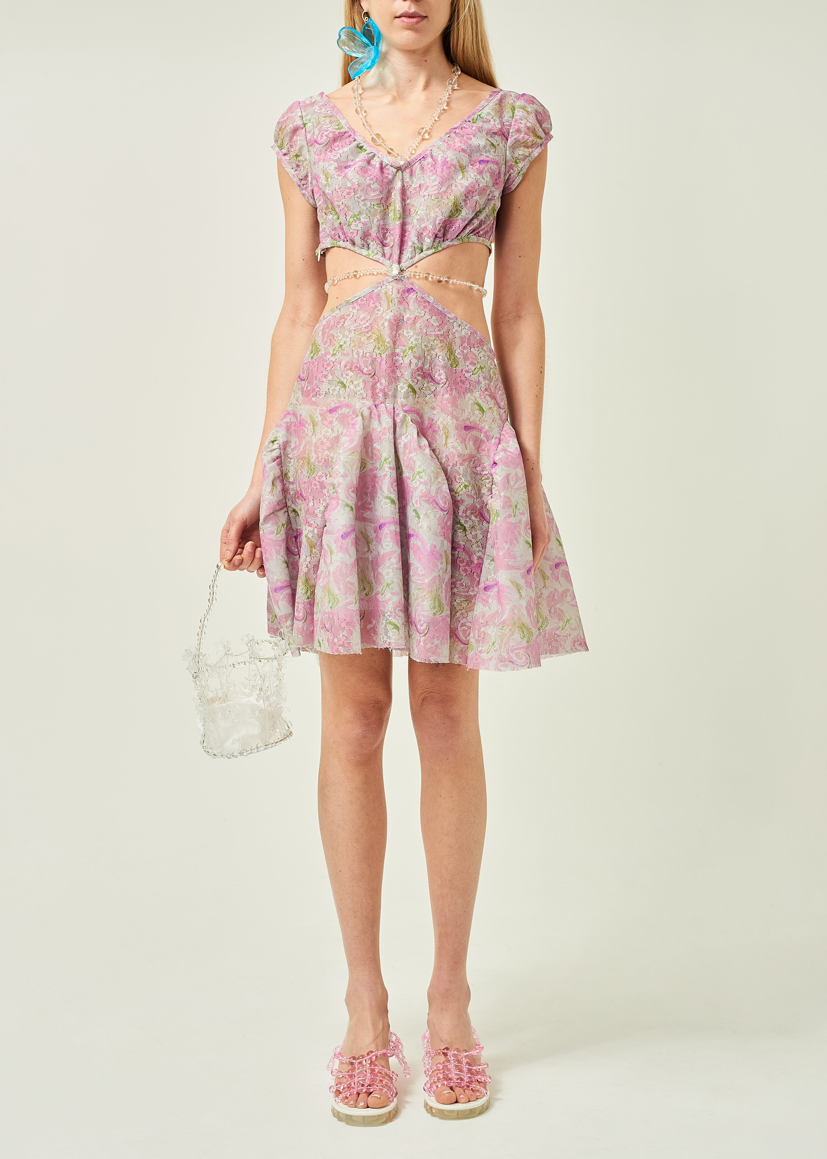 PRINTED FLORAL CUT OUT DRESS