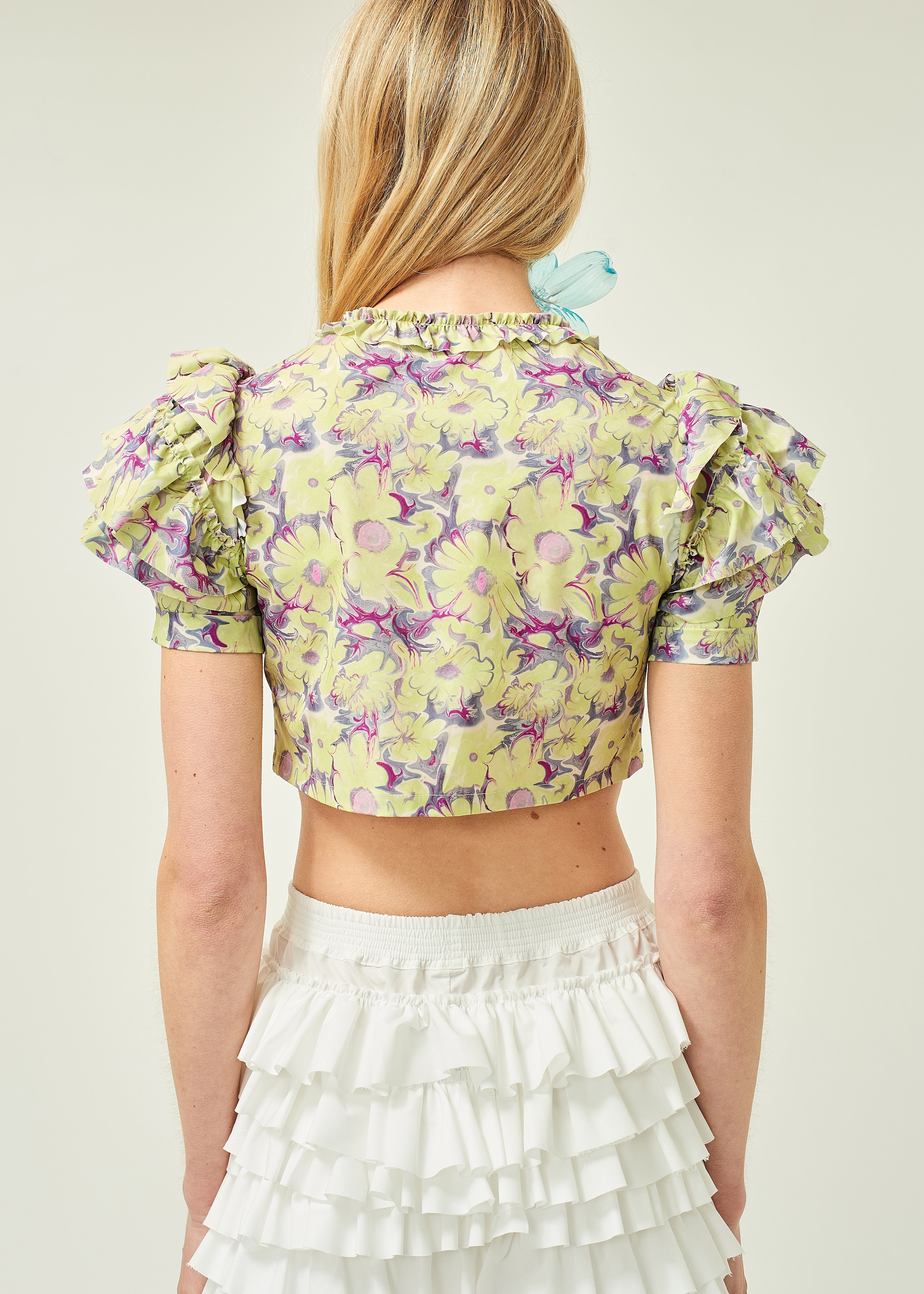 FLORAL PRINTED RUFFLE TOP