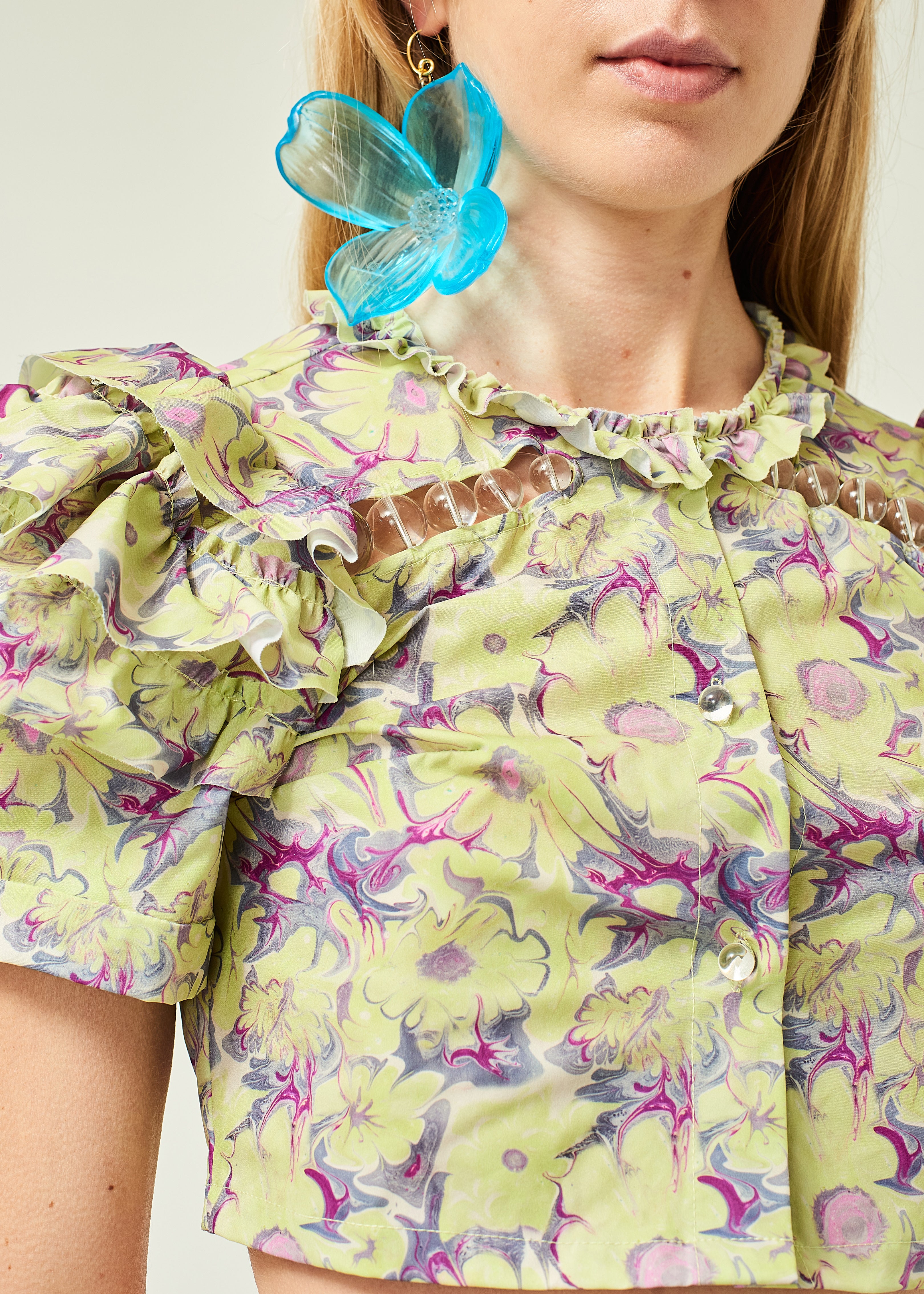 FLORAL PRINTED RUFFLE TOP