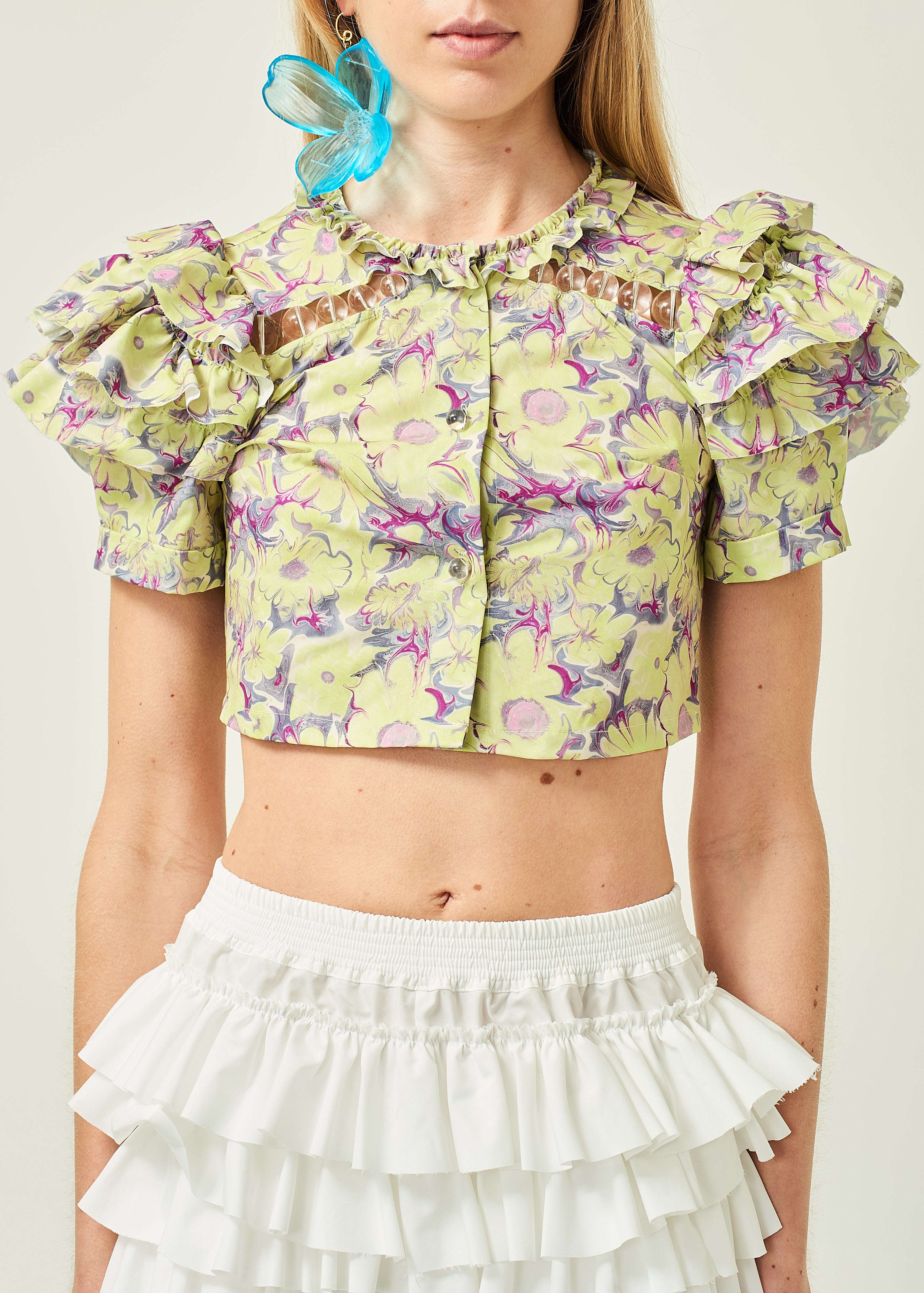 FLORAL PRINTED RUFFLE TOP