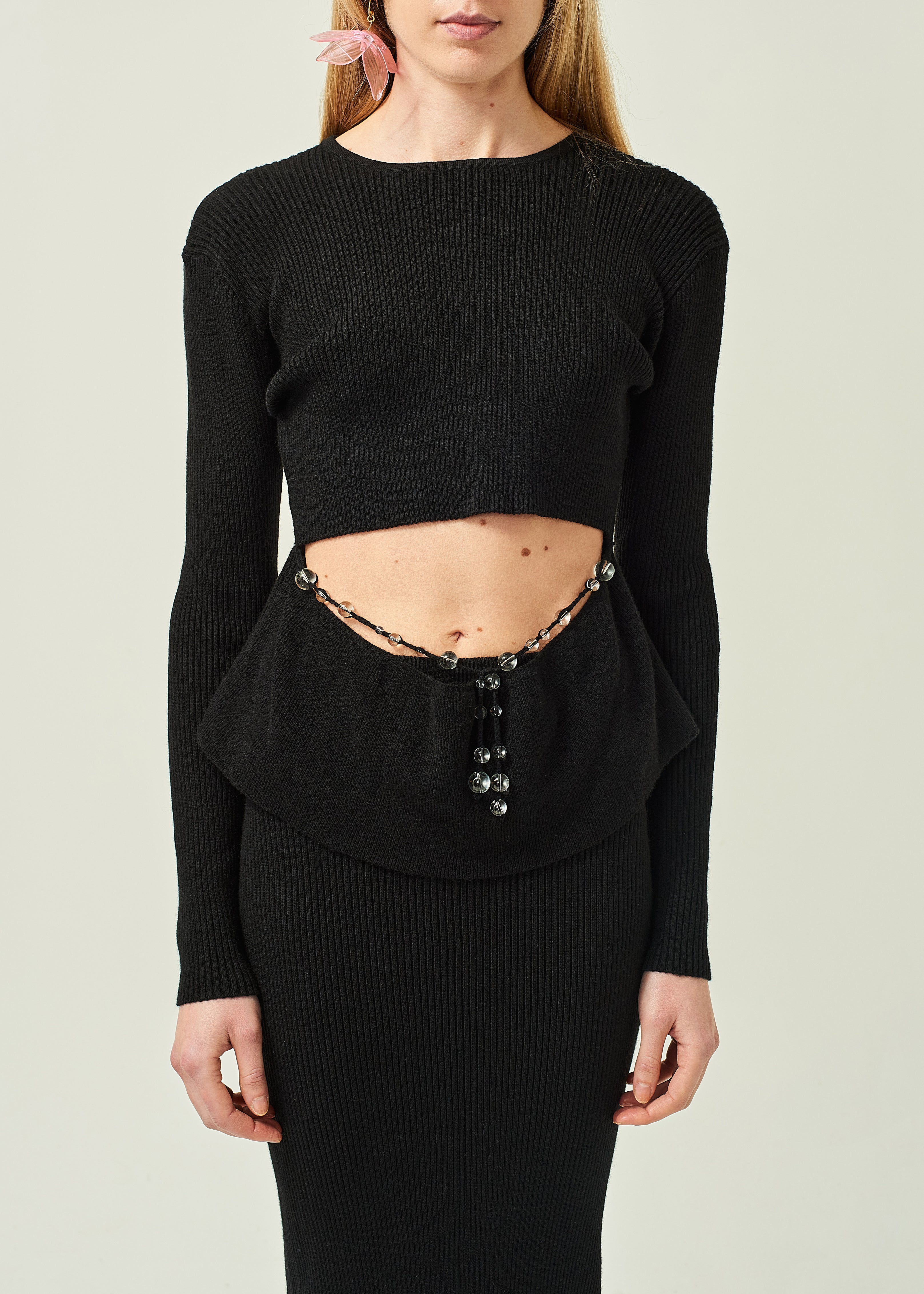 BEADED CROPPED CUT-OUT TOP