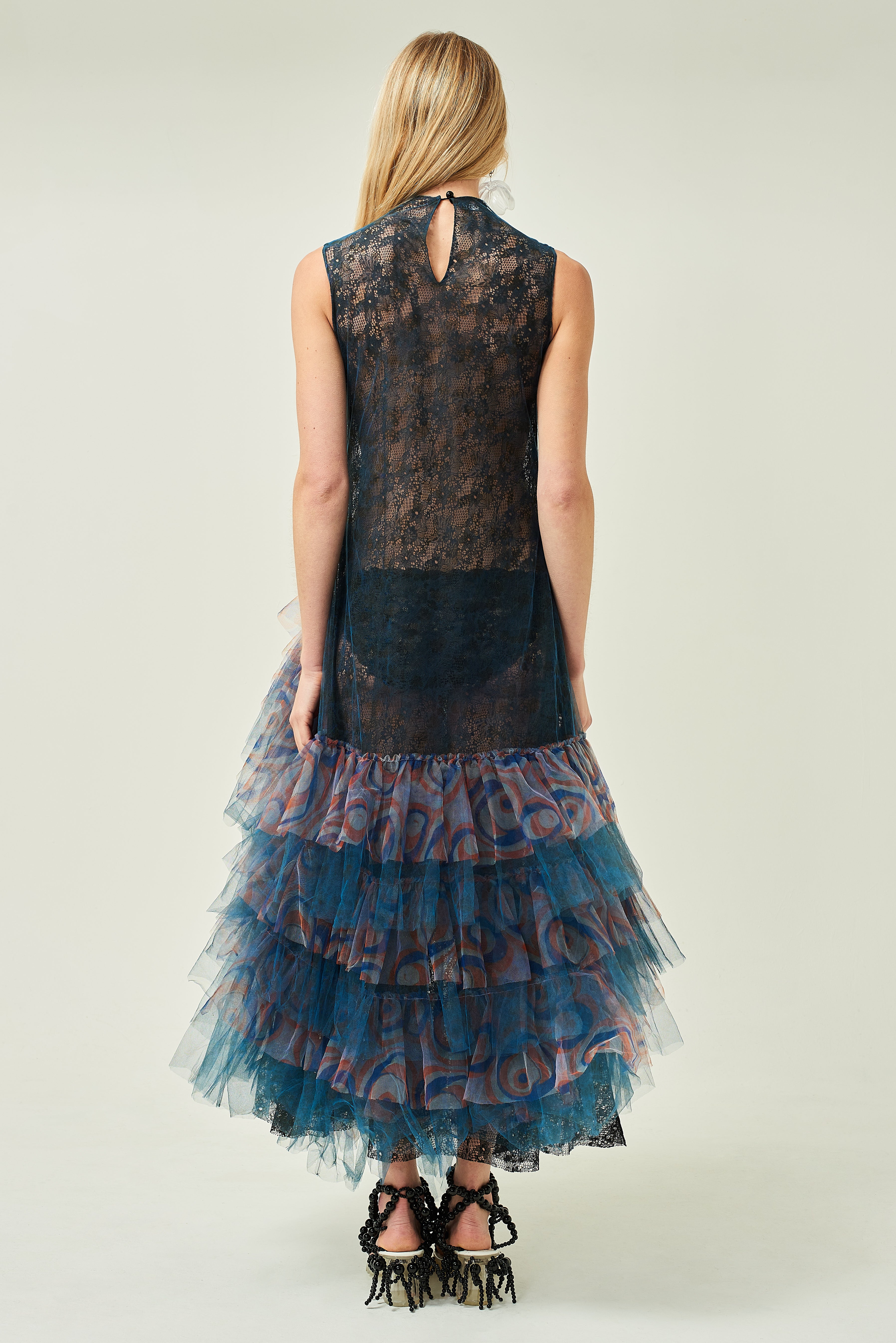 FRILLED LACE EVENING DRESS