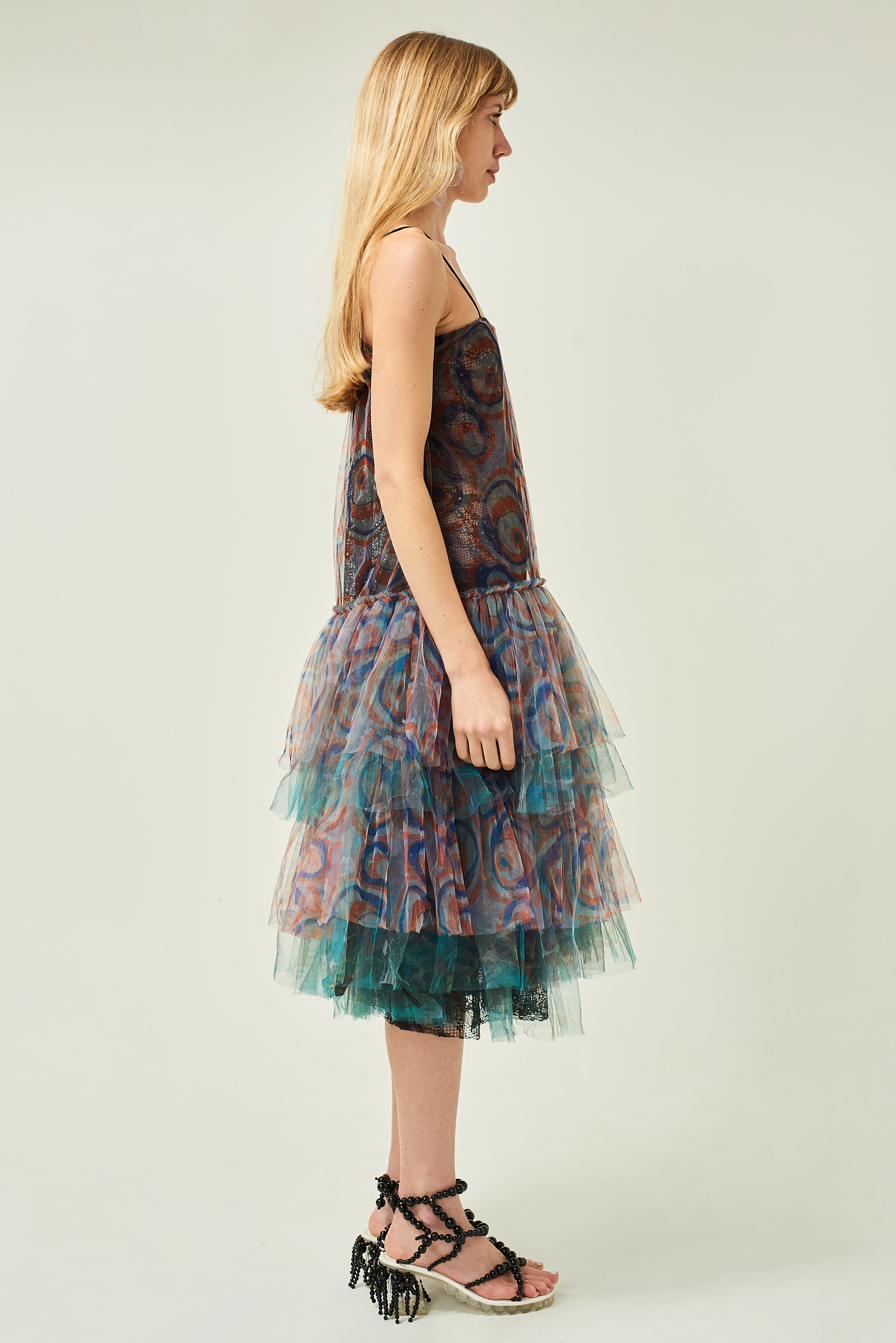 PRINTED MIDI FRILL DRESS